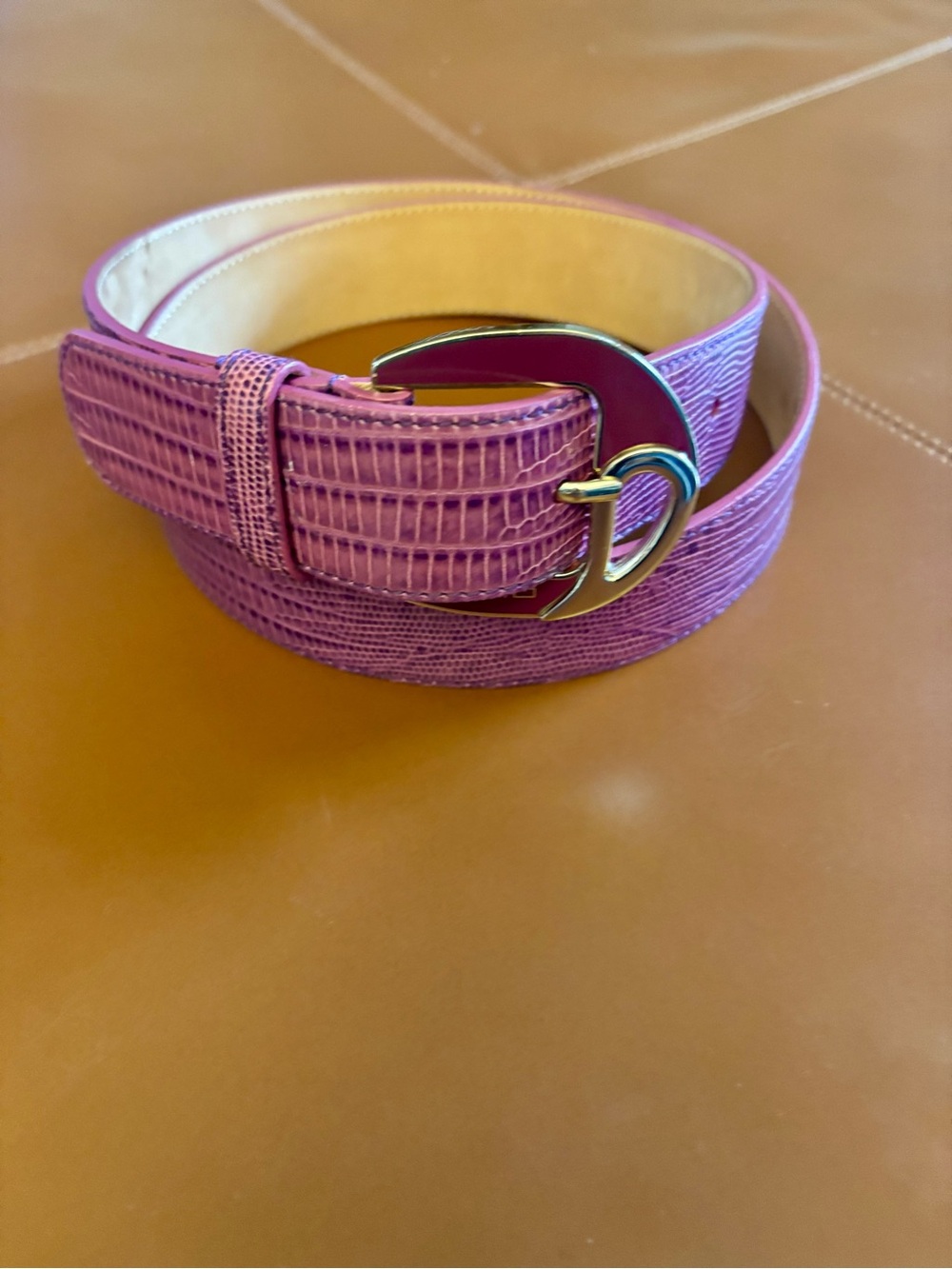 Etro Purple Lizard-Embossed Leather Belt with Gold-Tone Buckle